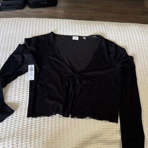 Aritzia Black Tie-Front Cropped Long-Sleeve Top